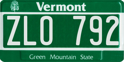 VT license plate ZLO792