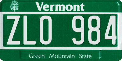 VT license plate ZLO984