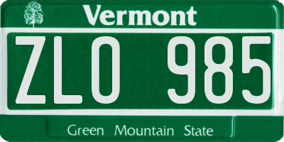 VT license plate ZLO985