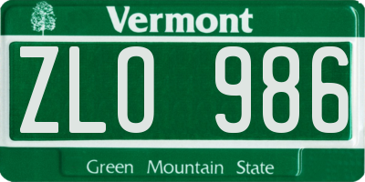 VT license plate ZLO986