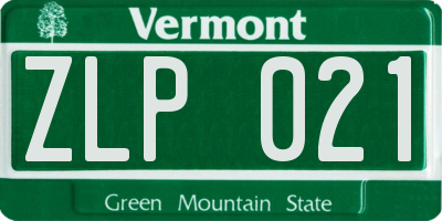 VT license plate ZLP021