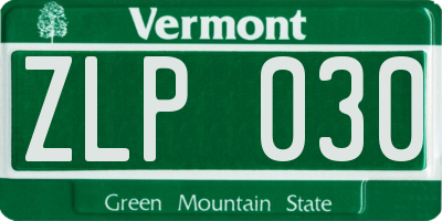 VT license plate ZLP030