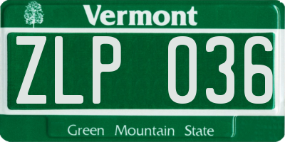 VT license plate ZLP036
