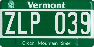 VT license plate ZLP039