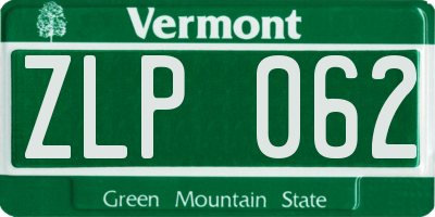 VT license plate ZLP062