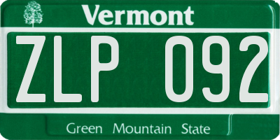 VT license plate ZLP092