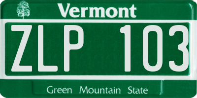 VT license plate ZLP103