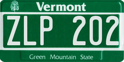 VT license plate ZLP202