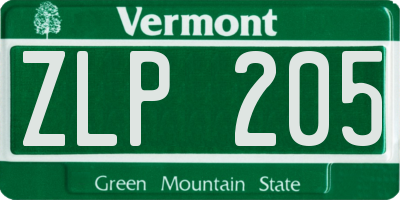 VT license plate ZLP205