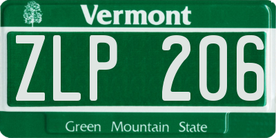VT license plate ZLP206