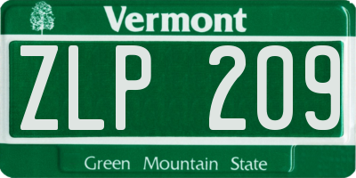VT license plate ZLP209