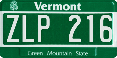 VT license plate ZLP216