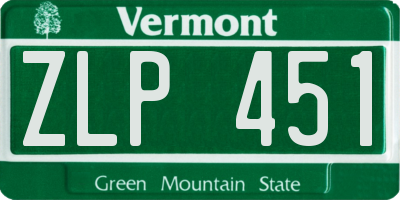 VT license plate ZLP451