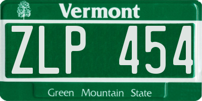 VT license plate ZLP454