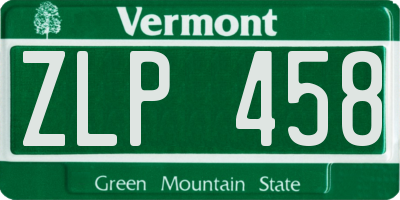 VT license plate ZLP458