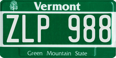VT license plate ZLP988