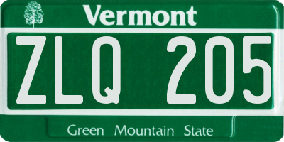 VT license plate ZLQ205