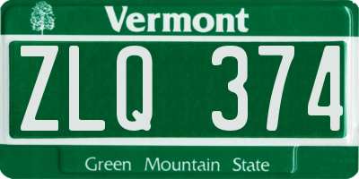 VT license plate ZLQ374