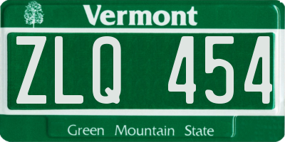 VT license plate ZLQ454