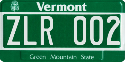 VT license plate ZLR002