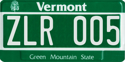 VT license plate ZLR005