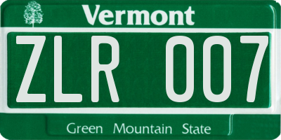 VT license plate ZLR007