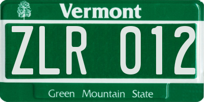 VT license plate ZLR012