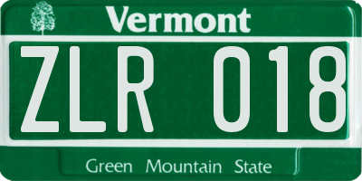 VT license plate ZLR018