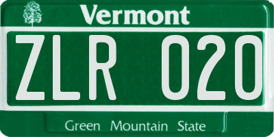 VT license plate ZLR020