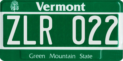 VT license plate ZLR022