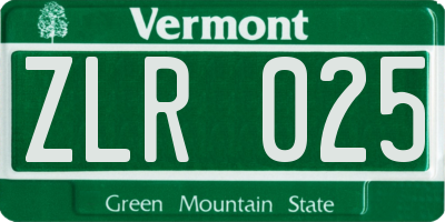 VT license plate ZLR025
