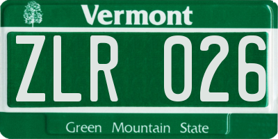 VT license plate ZLR026