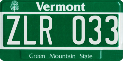 VT license plate ZLR033