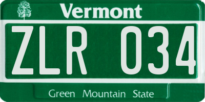 VT license plate ZLR034