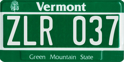 VT license plate ZLR037