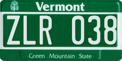 VT license plate ZLR038