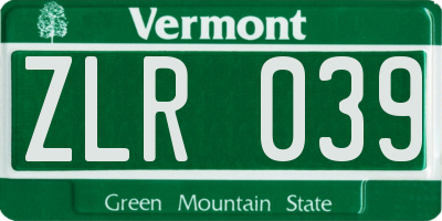VT license plate ZLR039