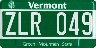 VT license plate ZLR049
