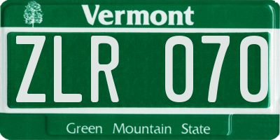 VT license plate ZLR070