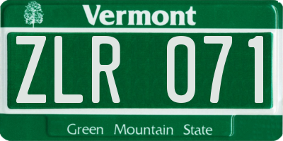 VT license plate ZLR071