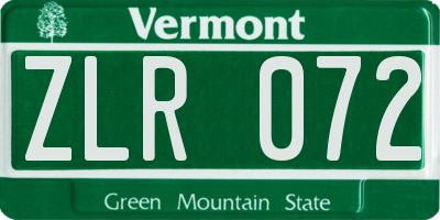VT license plate ZLR072