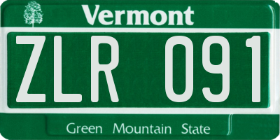 VT license plate ZLR091