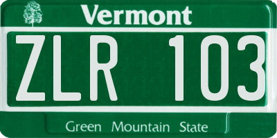 VT license plate ZLR103