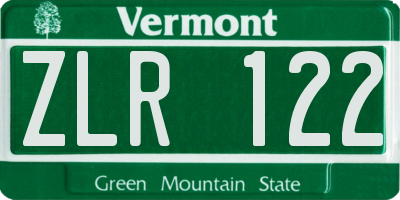 VT license plate ZLR122