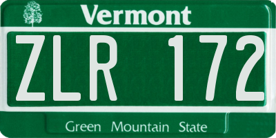 VT license plate ZLR172