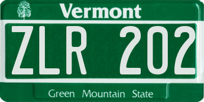 VT license plate ZLR202