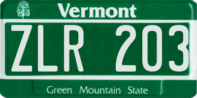VT license plate ZLR203