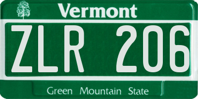 VT license plate ZLR206