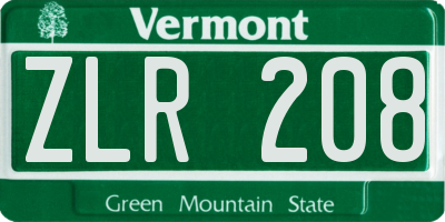 VT license plate ZLR208