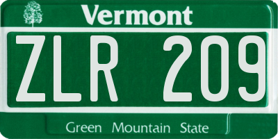 VT license plate ZLR209